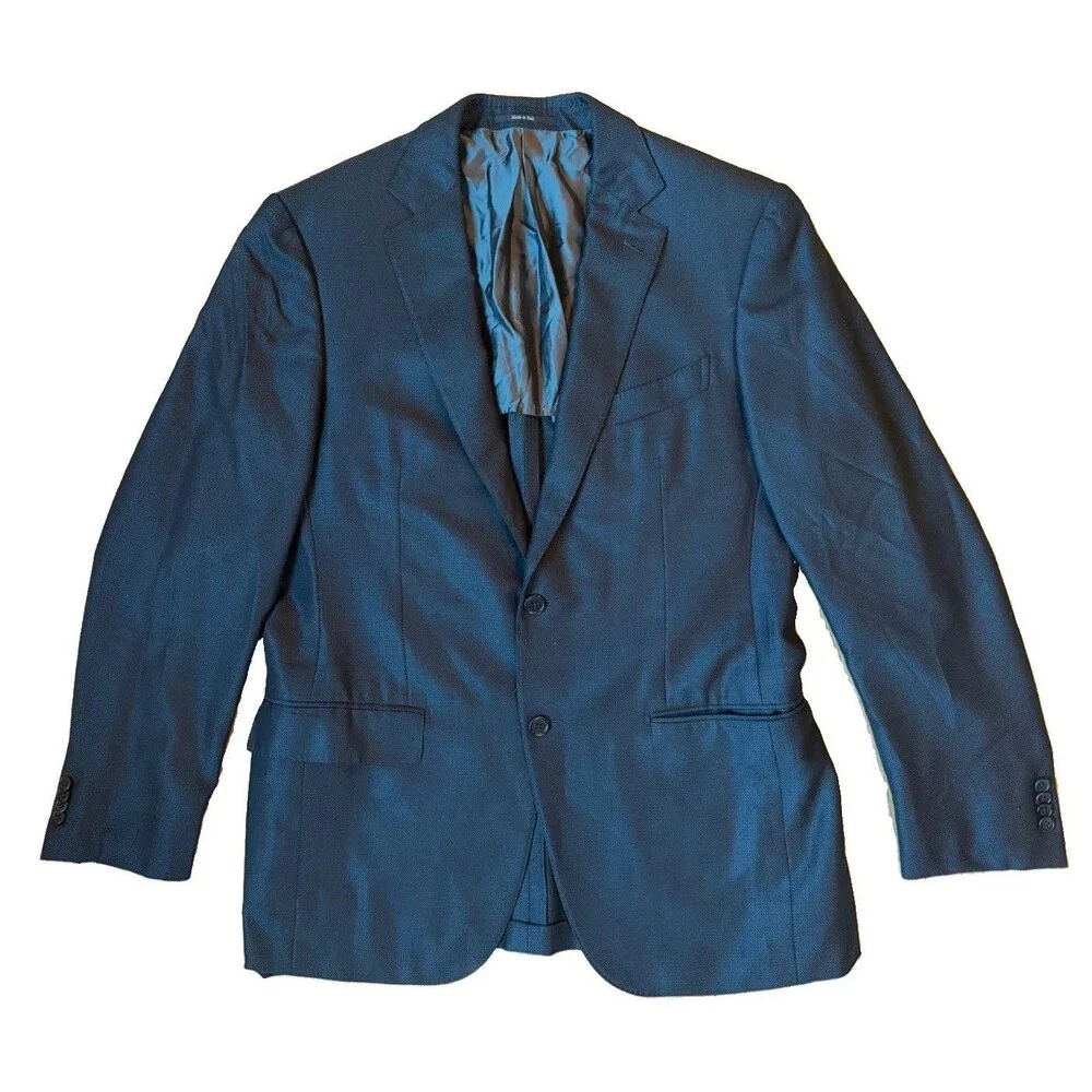 Ermenegildo Zegna Men 40R Blazer Wool Silk Made in Italy Navy Blue Sport Coat